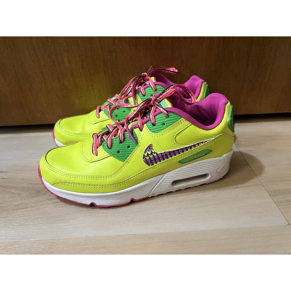Nike Air Max 90 Leather "GS" Shoes Volt/Pink (CW5795-700) Size 6 Youth